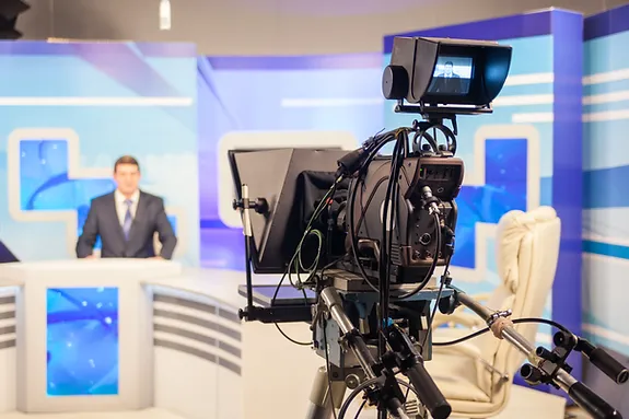 A TV news room camera