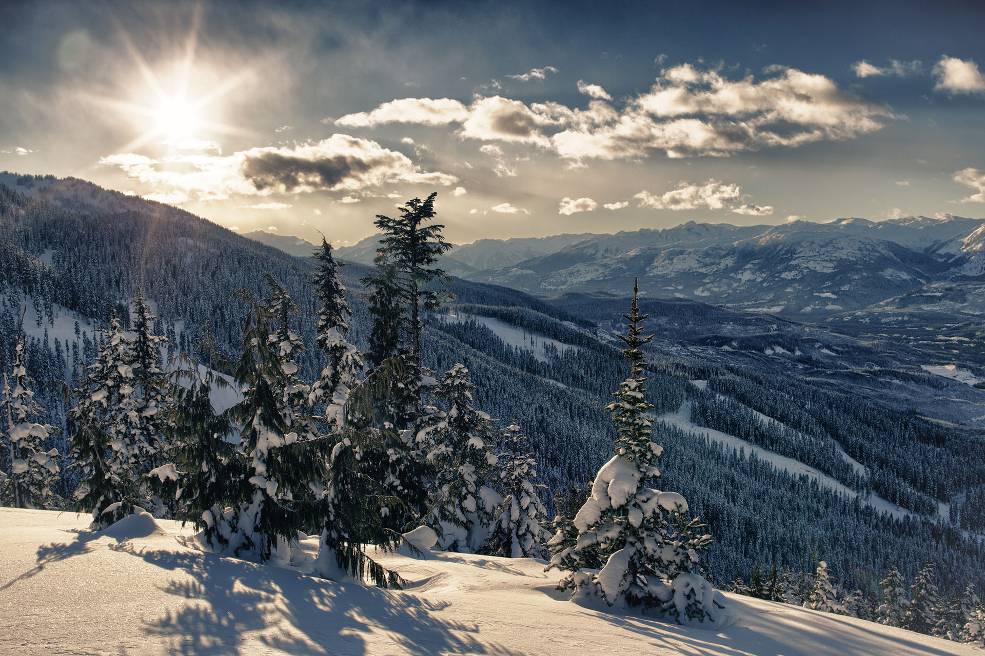 Whistler Blackcomb Mountains in winter covered in snow